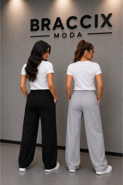 BRACCİX Women's Sweatpants Set of 2 Black Gray Comfort Fit Anti-Sweat