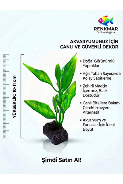 renkmar Akvaryum Yapay Bitki Dekor 10-11 cm - Ağır Tabanlı Sabitlenebilir Bal...