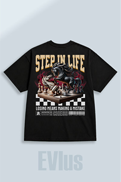 EVIus Oversize T-Shirt με στάμπα Life Chess, 100% βαμβακερό, με λαιμόκοψη ποδ...