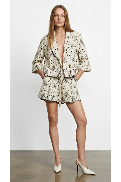 Myra Embroidery Detailed Linen Jacket-Natur