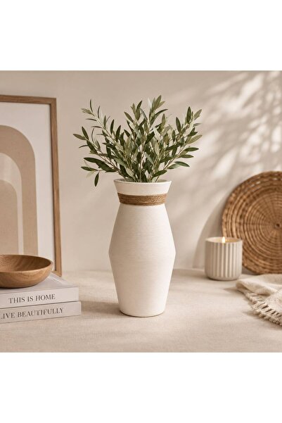N.zone Modern Ceramic Vase with a Streamer Design and Jute Rope, Suitable for...