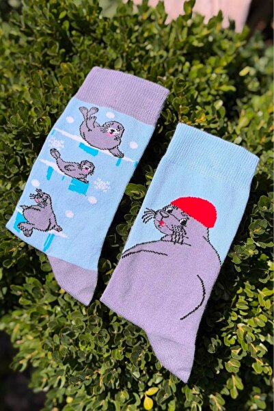 LouSocks جوارب زرقاء منقوشة بنمط الحوت للجنسين