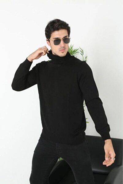 Mariposa Secret Men's Full-Throated Turtleneck Sweater Long Sleeve Plain Weav...