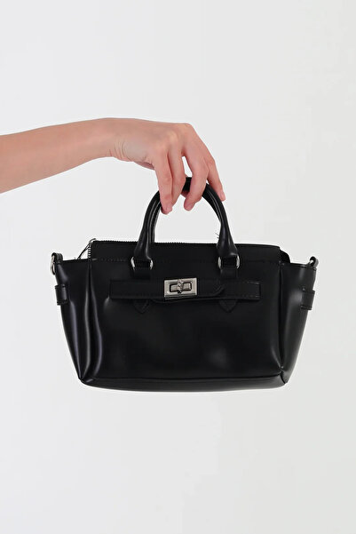 Lavora Bags Sandra Lock Detailed Mini Crossbody Bag Black