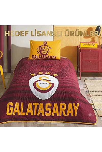 HDFLÜ TAÇ Lisanslı Galatasaray GS Stripe Yatak Örtüsü Set Tek Kişilik