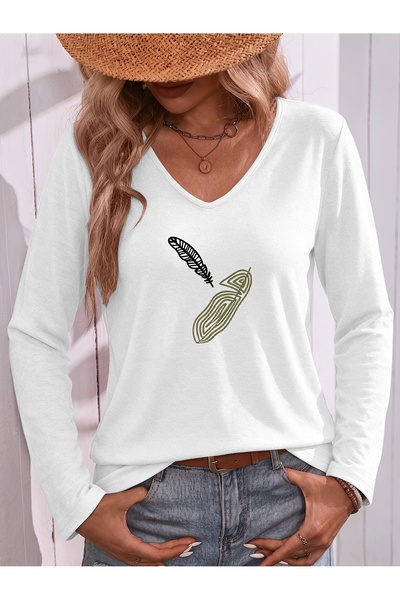 mercoledi Printed Cotton V-Neck Long Sleeve Blouse