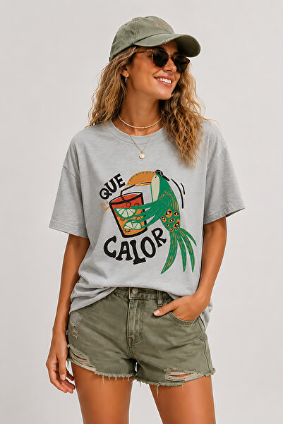 ArtYus Que Calor Papağan Printed Crew Neck Casual Unisex Oversize T-Shirt - T...