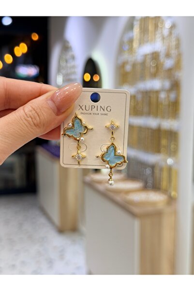 SU PERİSİ TAKI BİJUTERİ Xuping Gold Stunning Blue Stone Butterfly Earrings