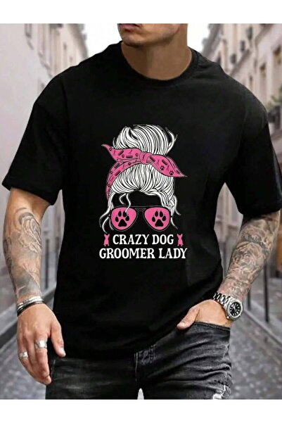 9TAY 100% Cotton Crazy Groomer Lady Messy Bun Grooming Puppies Dog Lover Men'...