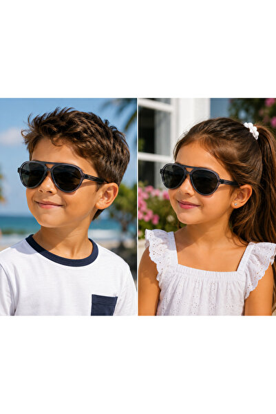 Bymiel Children's Unisex Black Pilot Uv400 Sunglasses – Smoked Glass