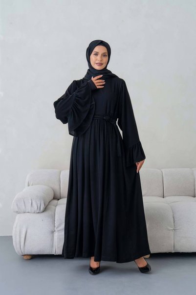 Generic Brand Medina Silk Hijab Dress with Ruffled Sleeves