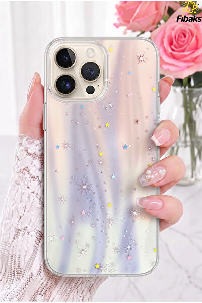 Fibaks iPhone 14 Pro Max / 15 Pro Max Kılıf Hologramlı Yıldız Işıltısı Desenl...