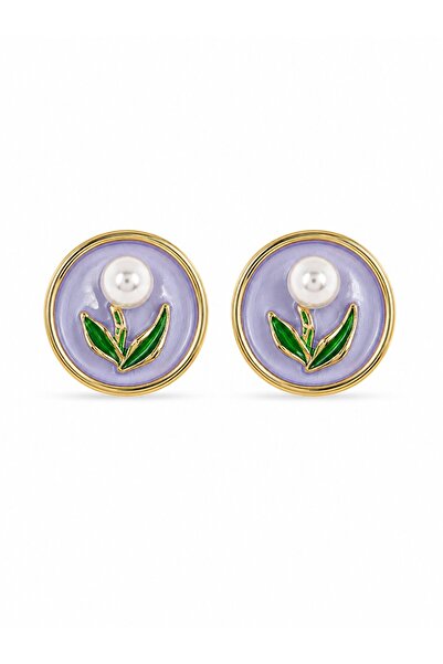 serelya Brass Purple Enamel Tulip Figured Artistic Portrait Model Gold Color ...