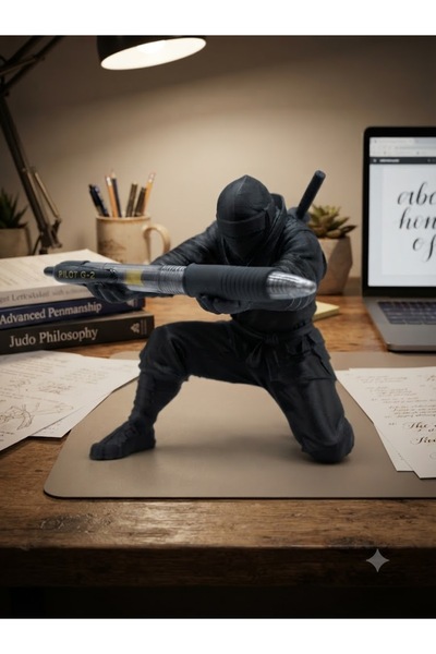 Onflow 3D Printed Ninja Figure Pen Holder - Matte Black Warrior Design