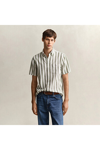 Gant Erkek Yeşil Regular Fit Çizgili Logolu Gömlek