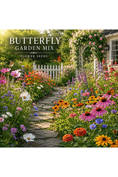 Bloom & Sow Seed 100 بذرة من مزيج زهور الحديقة لجذب الفراشات - خليط زهور برية...