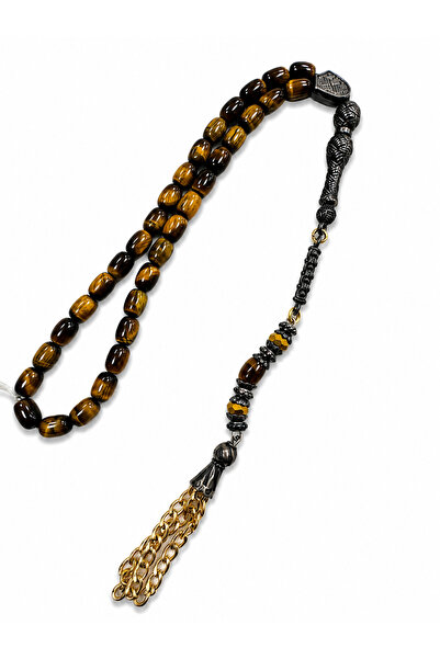 ÇELİKSİLVERTAKI Special Design Tassel Prayer Beads with Tiger's Eye Stone