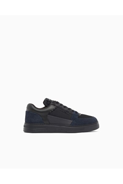 Emporio Armani Men's Low-Top Black Sneakers with Suede and Mesh Detailing