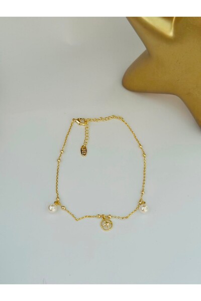 BYYEŞO Pearl and Pole Detail Steel Anklet