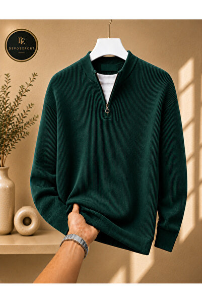 DepoExport Men's Thessaloniki Knitted Half-Zip Sweater with Stand Collar for ...