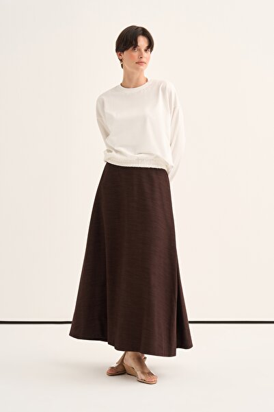 EBU Prive Women's Side Pleated Jean Skirt Brown