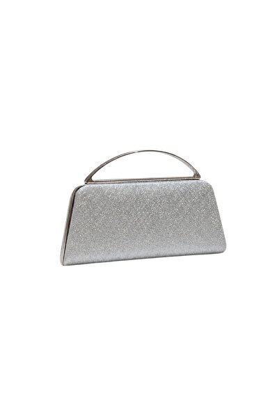 Sose Moda Elegant Evening Dress Bag with Shimmering Metal Handle - Silver Gli...