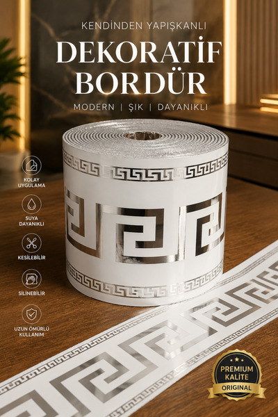 UKAB DEKOR 10x500 Cm Tek Parça Border Kendinden Yapışkanlı Dekoratif Duvar Ce...