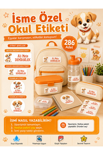 Sim Tasarım Köpek Tema Okul Etiketi Kalem Defter Etiketi Özel İsim Yazılabile...