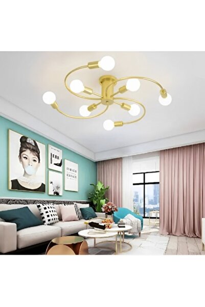 Laleluli Candelabru modern curbat auriu cu 8 brațe din aluminiu, 75 cm