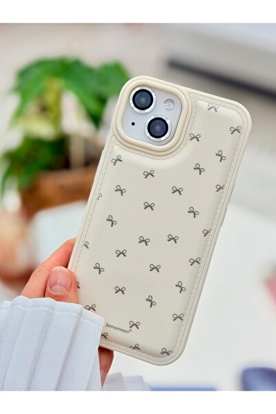 Go Aksesuar Iphone 14 Plus Ve 15 Plus Uyumlu Kaplama Deri Fiyonk Tasarımlı Ba...