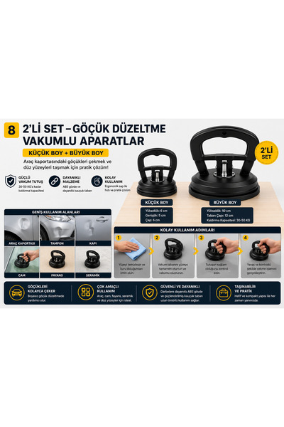 DEYHOME 2'li Set Vakumlu Göçük Düzeltme Aparatı – Küçük Boy + Büyük Boy Kapor...
