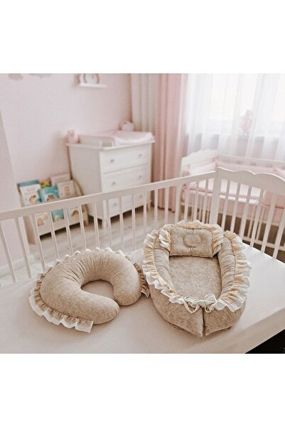 Babynest Ortopedik Fırfırlı ve baş yastık ve Fırfırlı emzırme yastığı takım M...