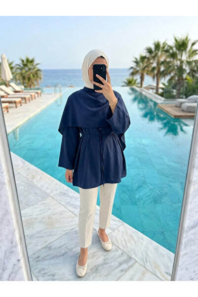 Kirazca Butik Women's Hijab Tunic with Cape Detail and Tieable Waist