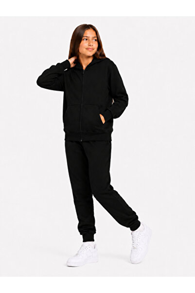 GİYİCEM TEKSTİL Girl's 2-Thread Seasonal Hooded Zippered Tracksuit Set G2027-9