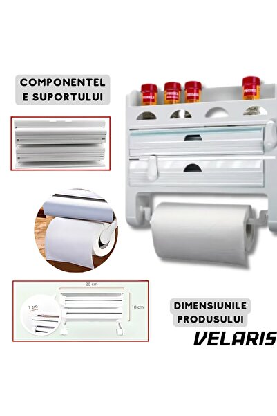Velaris Dispenser triplu de bucătărie pentru hârtie, folie extensibilă și fol...