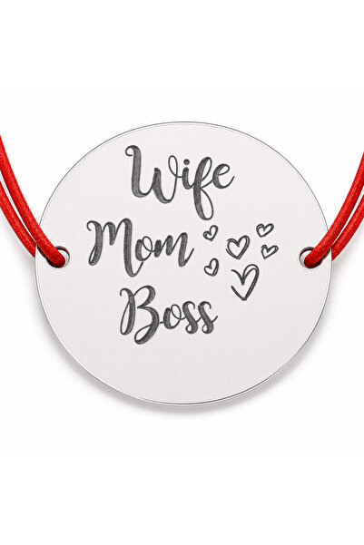 Simoshop Brățară argint 925 cu bănuț Wife Mom Boss, șnur reglabil — cadou mamă