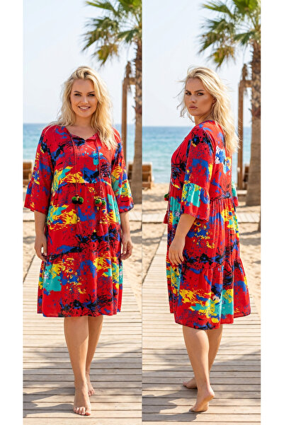 bohostyle.ro Rochie Lejeră Mărimi Mari din Vâscoză cu Imprimeu Multicolor și ...