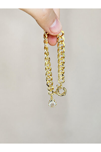 Bade Jewelry FD 14K Gold Gemici Klipsli Gurmet Model Damla Taşlı Kararmaz Çel...