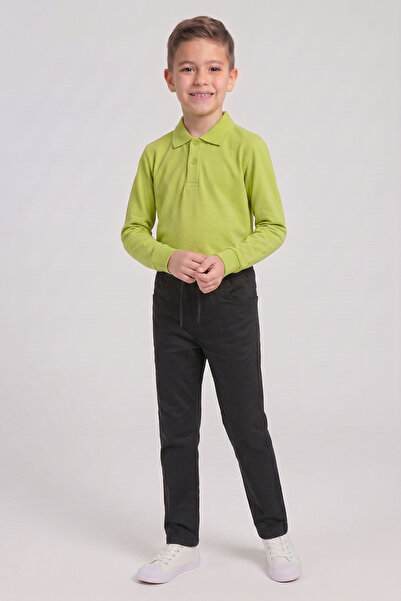 nacar çarşı Boy's Pistachio Green Long Sleeve Polo Neck T-Shirt Black Ribbed ...