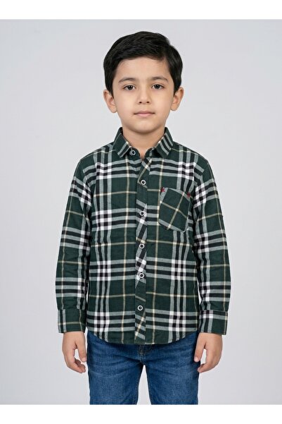 Babyqlo Boys Green Checkered Long Sleeve Shirt