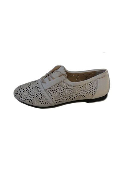 OEM Pantof bej, practic si comod, din piele, cu decupaj in model floral