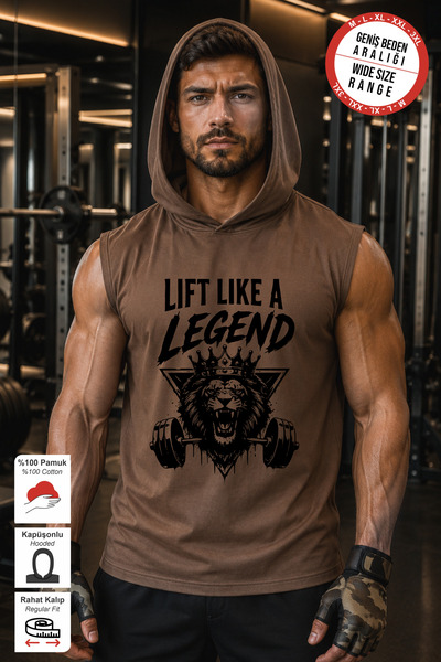 BESSA Brown Lifting Printed Standard Fit Hooded Sports Athlete Cotton Fabric ...