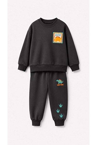 Monila Boy's Dinosaur Printed 3 Thread Fabric Tracksuit Set