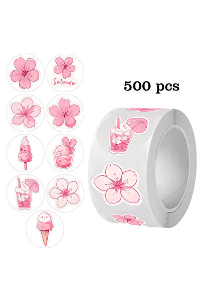 Choice Transparent 500Pcs/Roll Pink Cherry Blossom Stickers Floral Adhesive D...