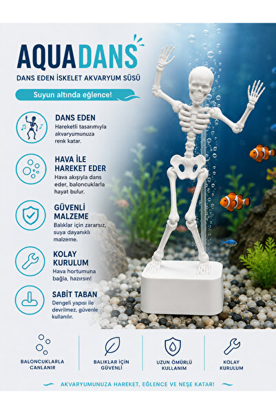 Kaya Hediyelik Dans Eden Hareketli İskelet Akvaryum Havalandırma Süsü Eğlence...