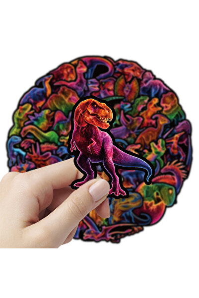 Choice 50pcs 50PCS Cartoon Neon Dinosaur Stickers Holographic Reflective Colo...