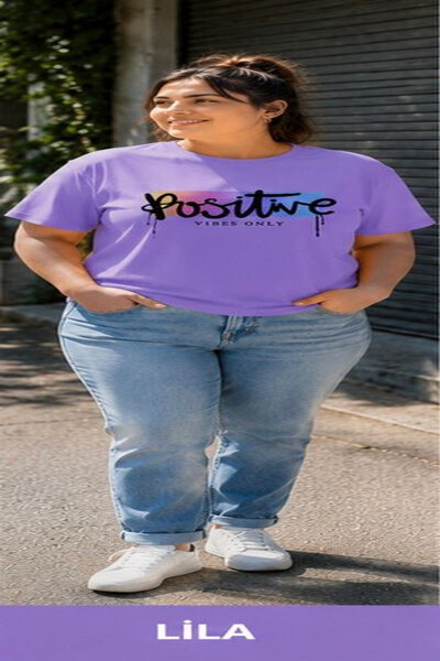 3S MODA Women's Plus Size Basic Positive Digital Printed T-Shirt