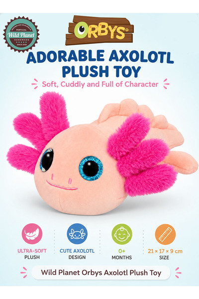 Wild Planet ORBYS Axolotl Plush Toy, Soft Peach Pink Stuffed Animal with Brig...