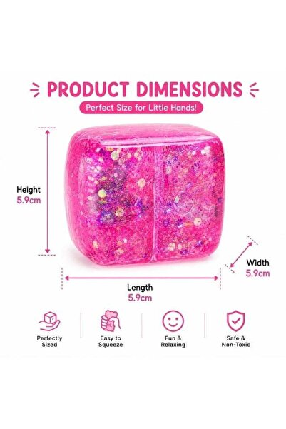 TOY LAND Cube Squeeze Ball Glitter Sensory Stress Relief Toy, Soft Squishy Fidget Toy for Kids & Adults, Slow Rising Gel Cube-Pink