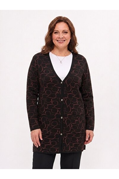 onno style women Classic Knitted Buttoned Jacket with Heart Pattern